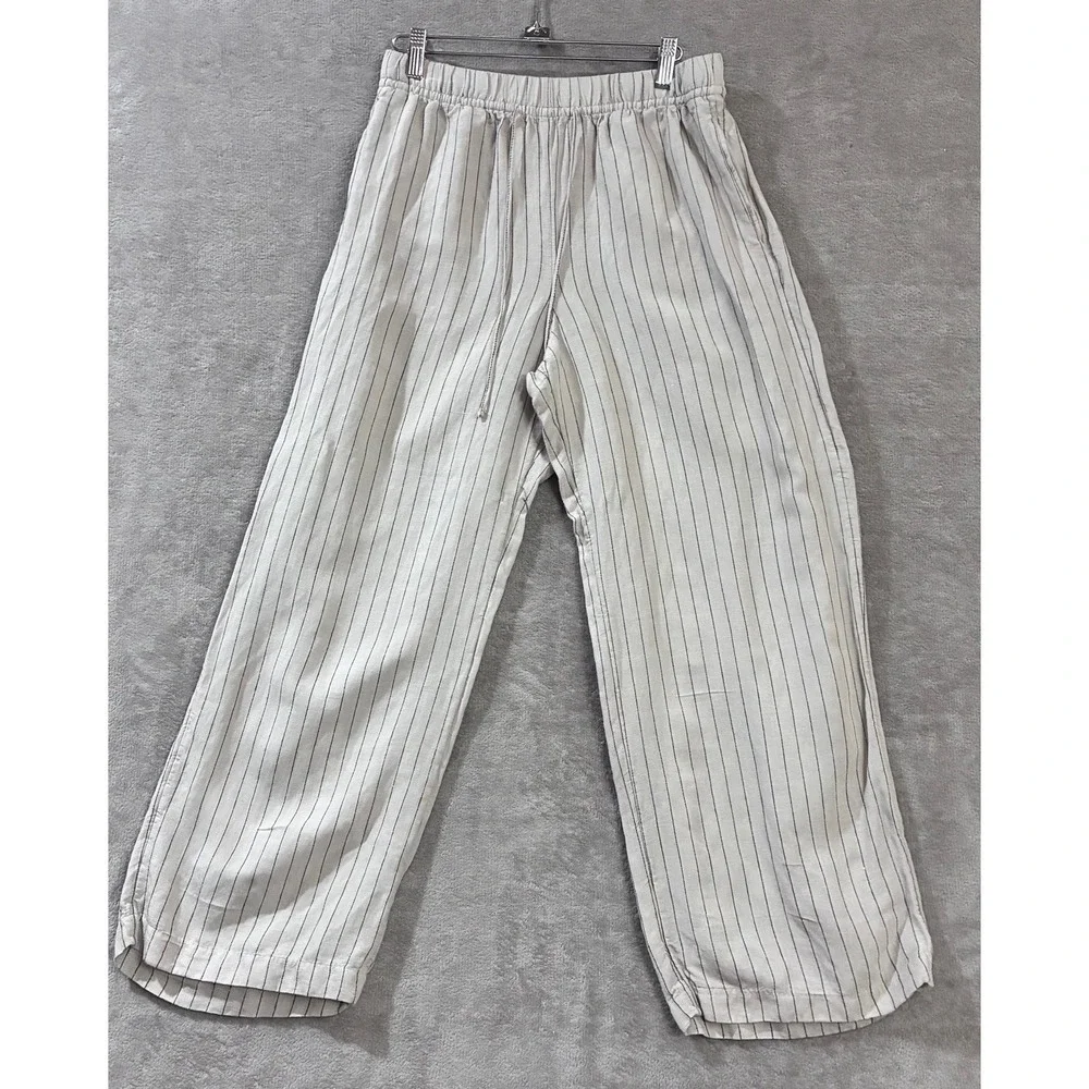 H&M Linen Blend Striped Pants Small Coastal Beachy Boho Lagenlook Capsule Resort